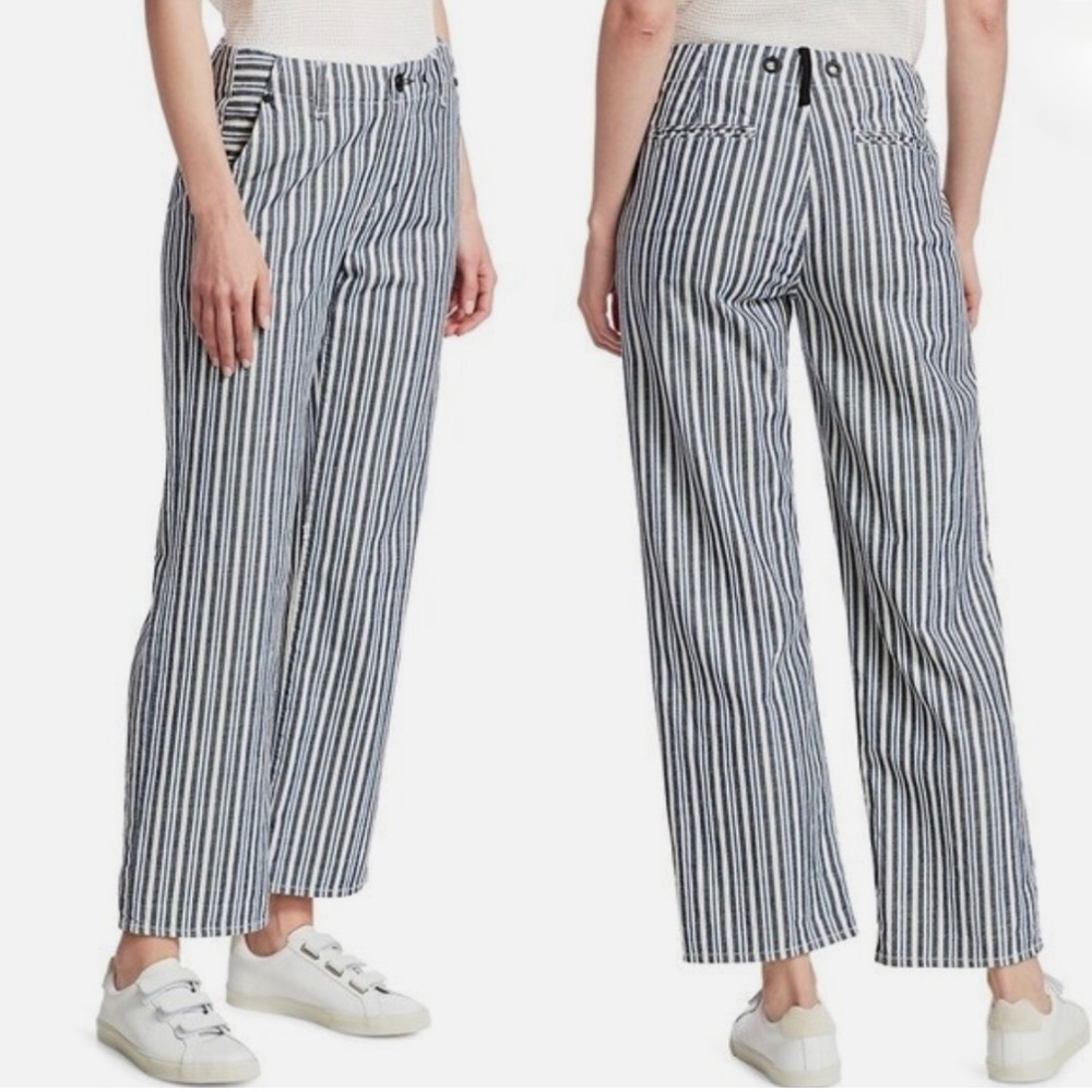 Rag & Bone Buckley Stripe Ankle Jeans Straight Leg Pant Women 23 NWT Blue White